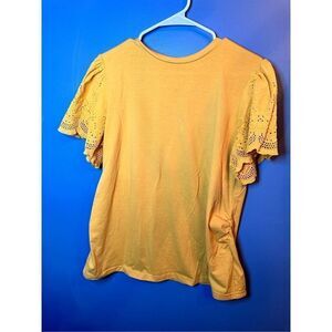 SHEIN Maternity Solid Scallop Trim Tee Yellow Size XXL